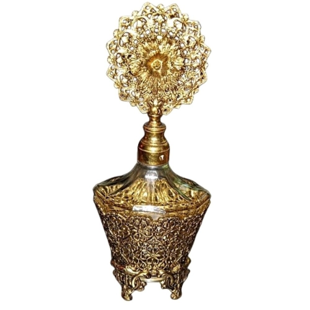 Rare Vintage Gold Filigree Ormolu Perfume Bottle Made In Germany EUC